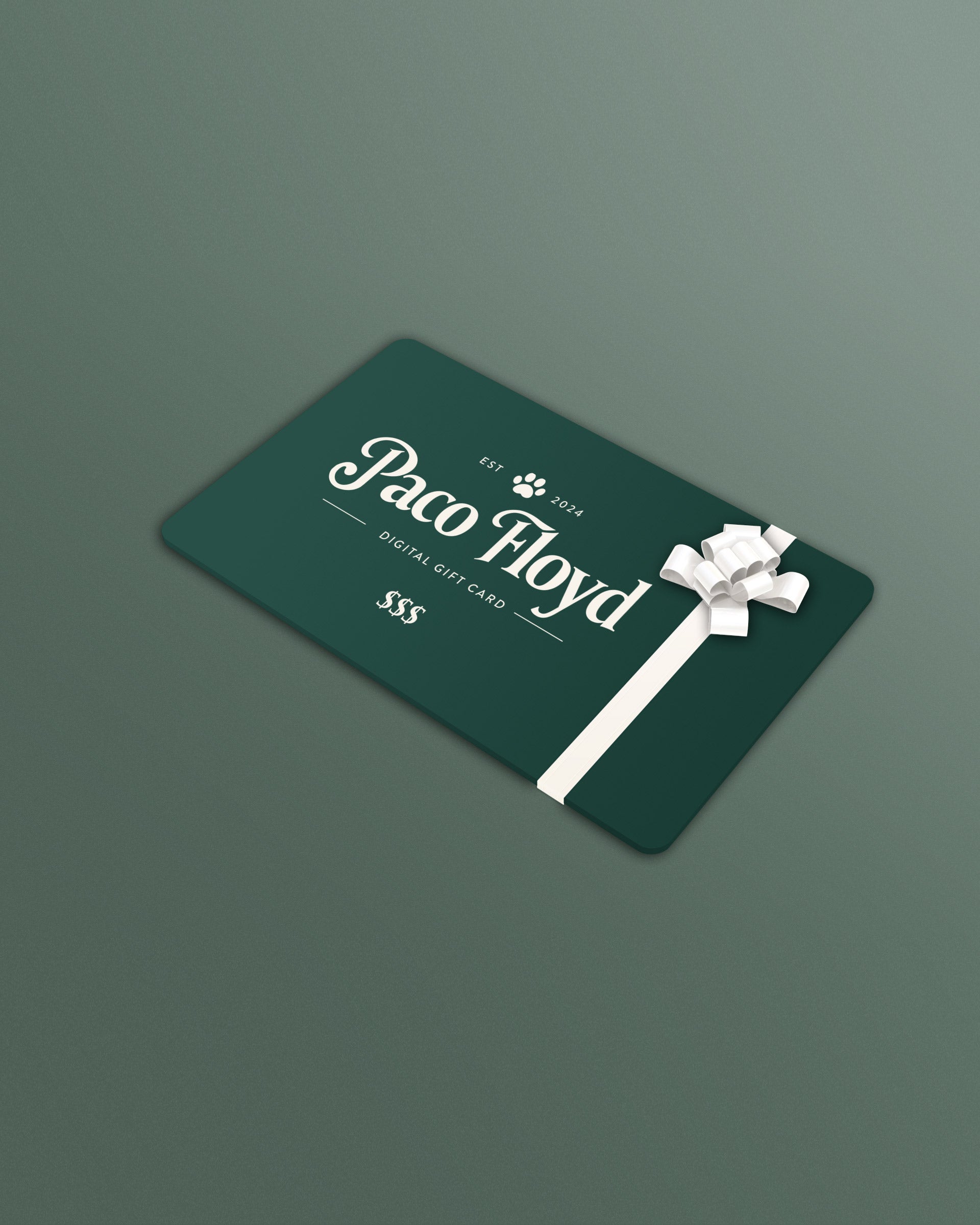 Paco Floyd digital gift card featuring elegant typography on a minimalist background.
